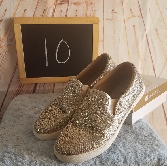 gold slip on tennis shoes
